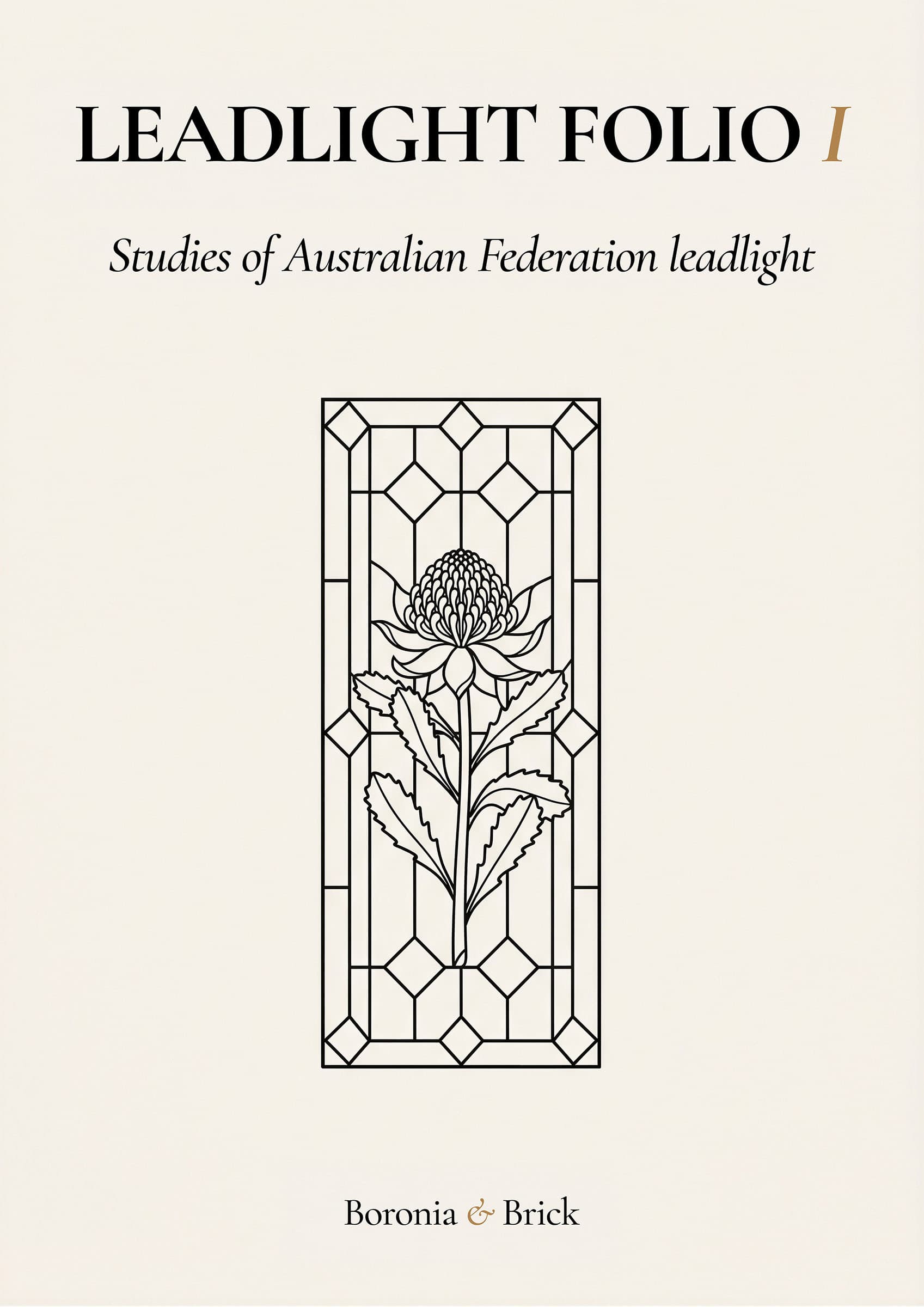 Leadlight Folio cover — Australian Federation leadlight panel study colouring monograph from Boronia & Brick