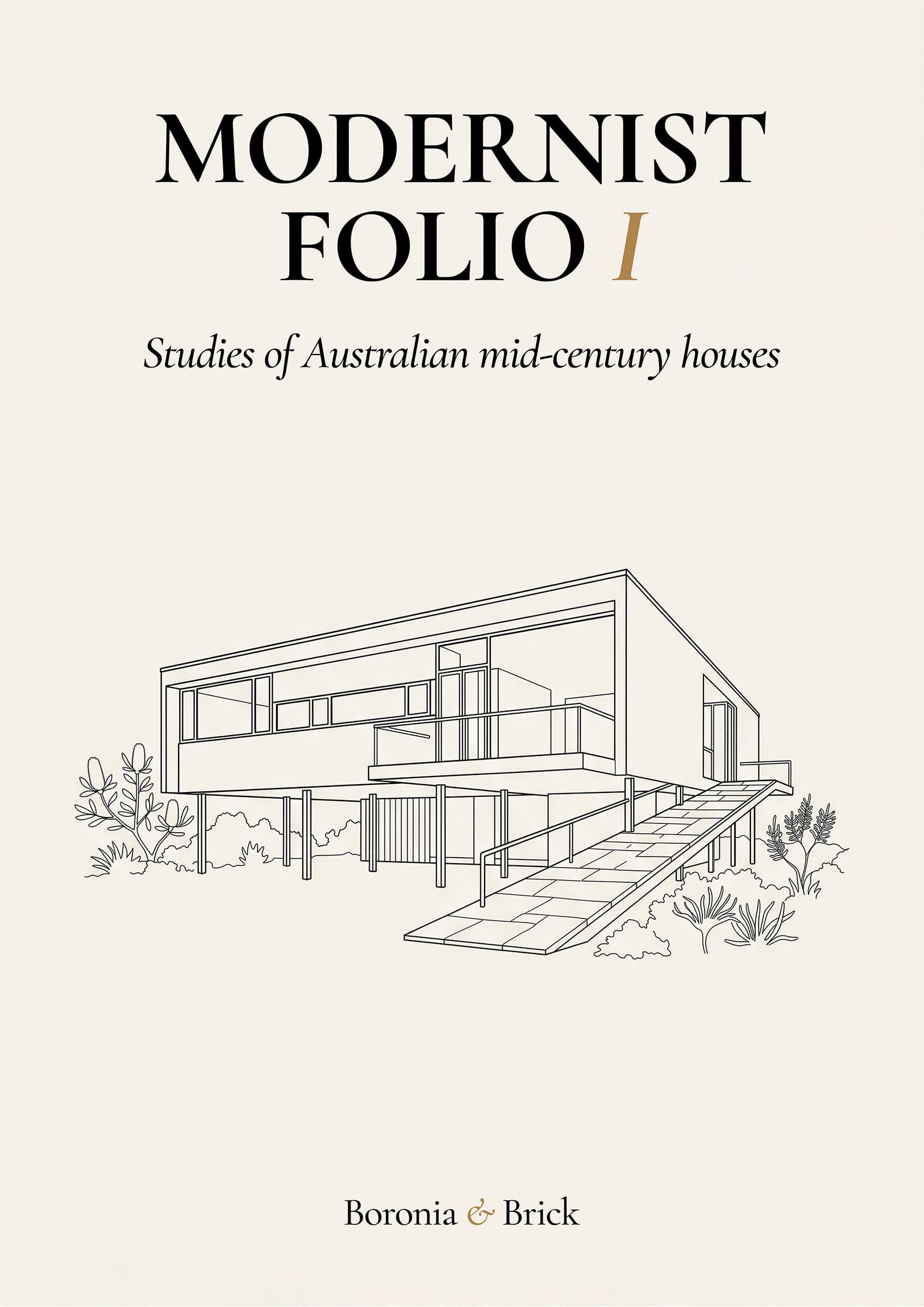 Modernist Folio cover — Australian modernist architecture study colouring monograph from Boronia & Brick